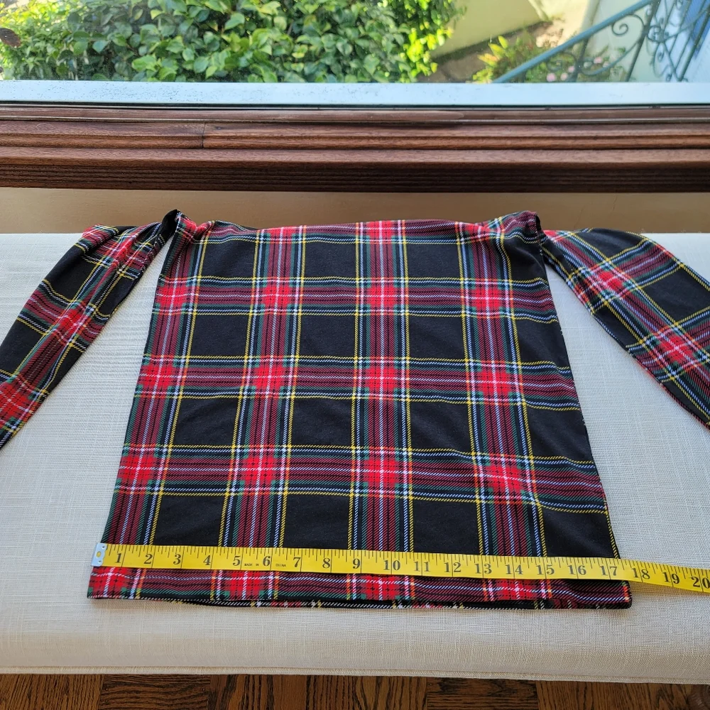 New J.Crew Sz Small S Printed tissue turtleneck Black Tartan plaid Top NWT